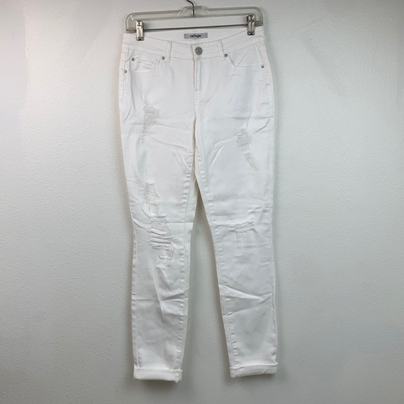 NEW Refuge distressed destroyed white stretch denim jeans, mid rise skinny pants - Picture 8 of 10